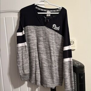 Vintage PINK Colorblock Long Sleeve Top - Black, Gray, White